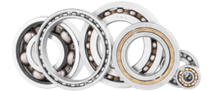 A collection of aircraft ball bearings shown on edge