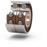 Double row angular contact bearing showing opposite angle mounting to support load bearing in both directions