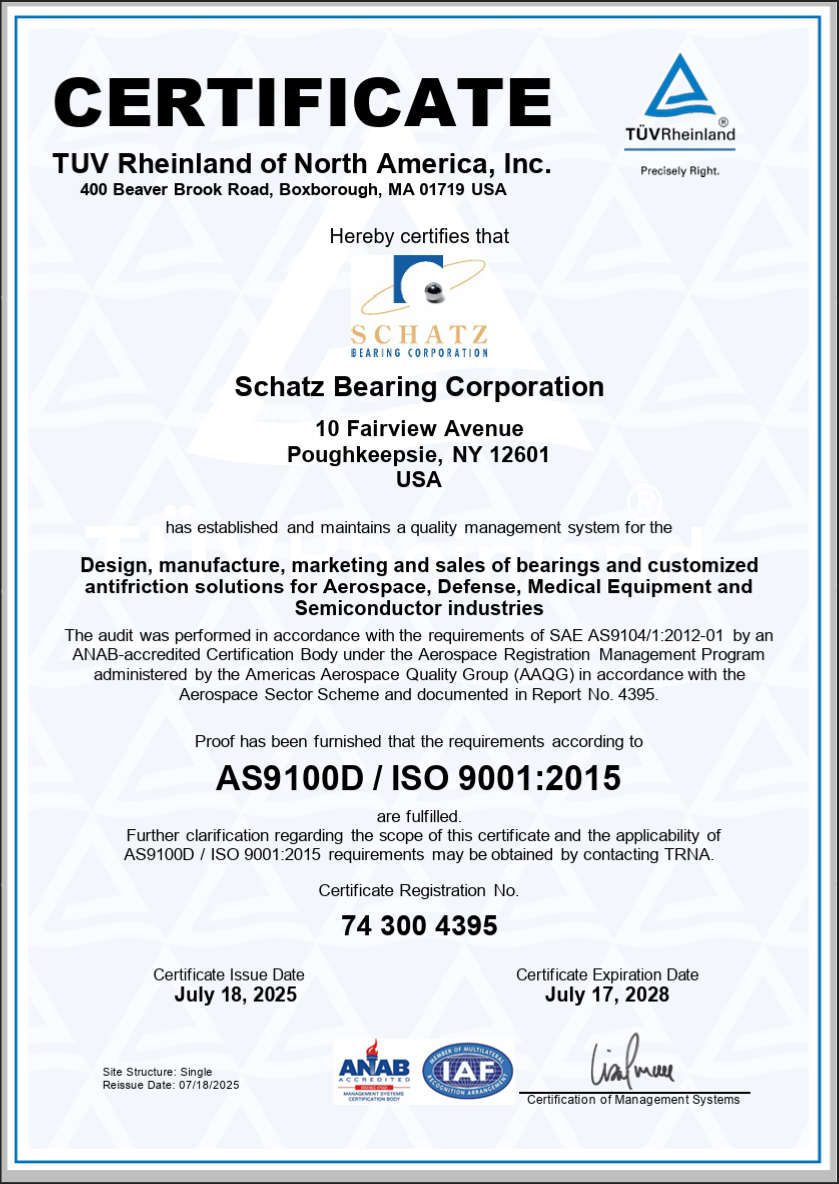 AS9100D and ISO9001:2015 Certificate valid from 7/18/2025 to 7/18/2028